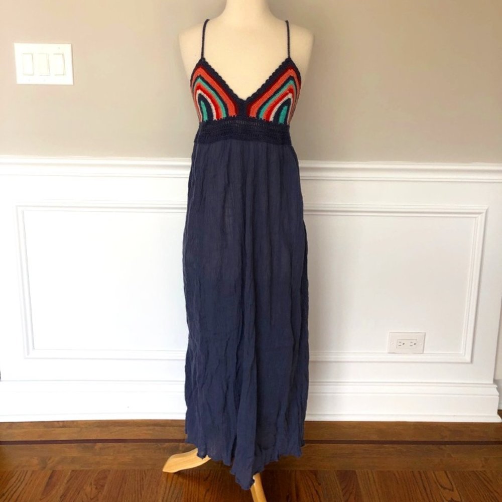 AERIE BLUE BEACH SUMMER DRESS WITH KNIT DESIGN